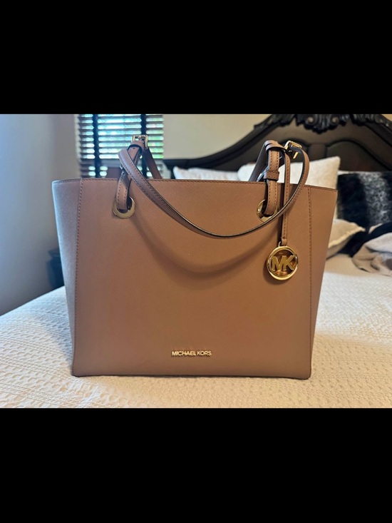Michael Kors Handbags - Michael Kors Taupe Leather Tote with Gold Accents
